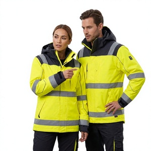 Chaqueta de Trabajo de Alta Visibilidad Unisex, Chaqueta de Seguridad Reflectante de Poliéster Amarilla con Rayas Grises, Uniforme Impermeable para Exteriores - Product Image 1