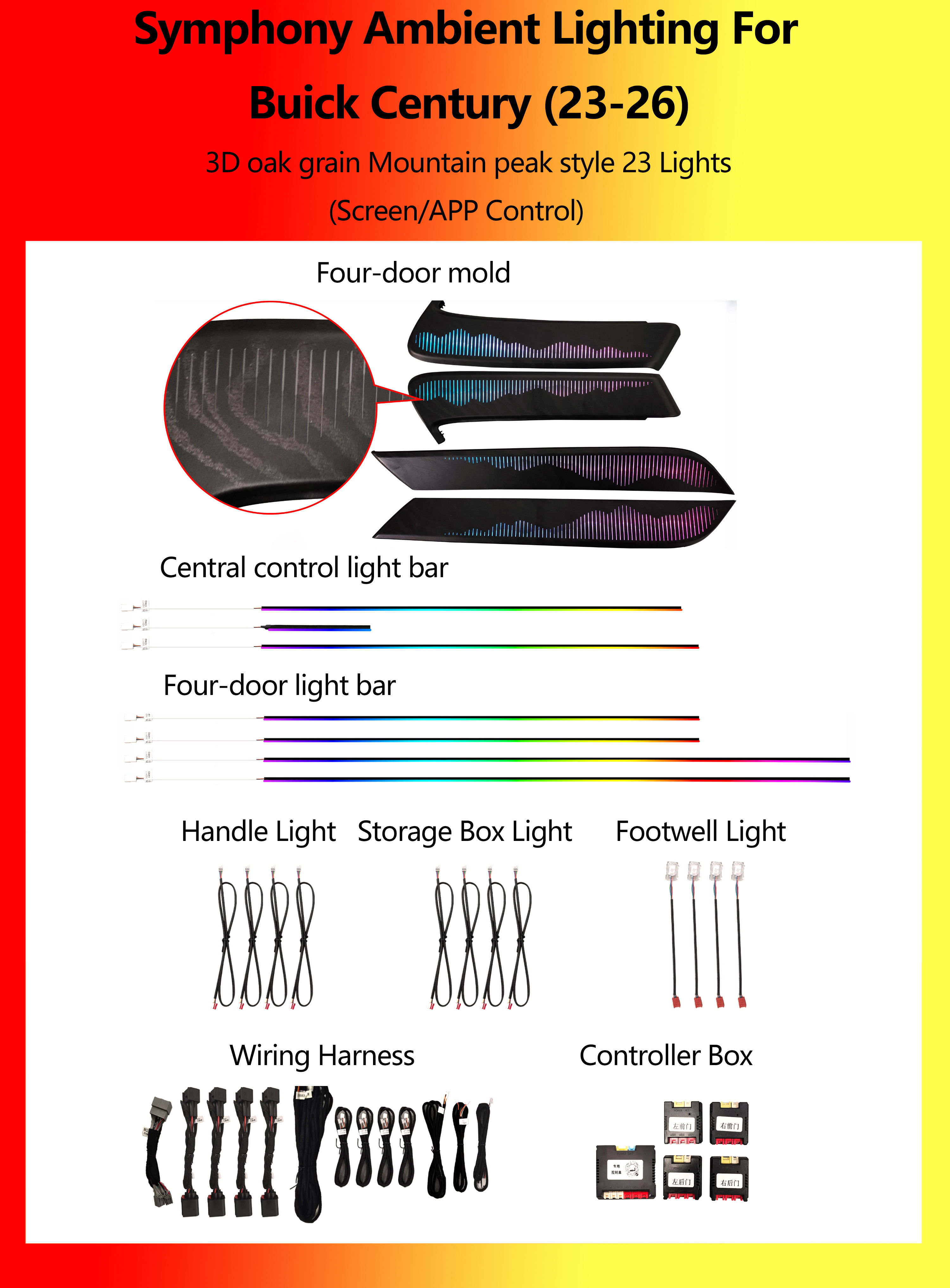 Buick Century 3D, grano de roble, pico de montaña, sinfonía de 23 luces.