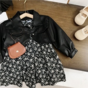 Conjunto de Vestido de Cuero con Estampado Floral para Niñas, Conjunto de Dos Piezas a la Moda para Niñas Pequeñas de 100-140 cm - Product Image 6