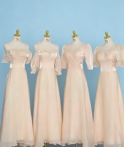 S0213Y Nouvelle <span class=keywords><strong>Robe</strong></span> de <span class=keywords><strong>Demoiselle</strong></span> <span class=keywords><strong>d</strong></span>'<span class=keywords><strong>Honneur</strong></span> Longue Coupe Évasée Taille Naturelle Été Respirante Confortable Couleurs Champagne ou Bleu - Product Image 4