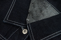 Veste en jean noire pour homme avec logo personnalisé, style pompier, fermeture à boucle, OEM ODM, vintage, épaisse, style camionneur, surpiqûres contrastées, vêtements de travail, vente en gros