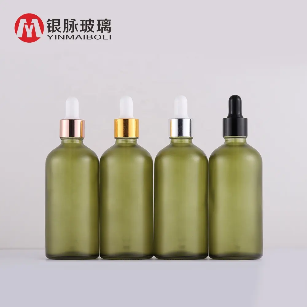 Glas mattgrün ätherische Öl flasche 30ml 50ml 100ml Glas Tropf flasche mit Gold verschluss für Aroma parfüm öl