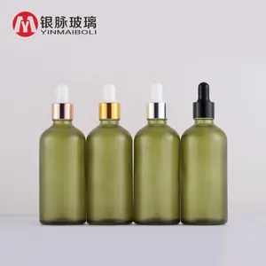 Glass Bottle With Dropper 50ml Glass Matte Green Essential Oil Bottle 30ml 50ml 100ml Glass Dropper Bottle With Gold Cap For Aroma Perfume Oil