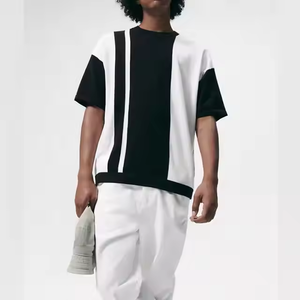 Nuevo logotipo personalizado de lujo de alta calidad de algodón acanalado cuello redondo suelto hombro caído negro blanco de gran tamaño Casual moda camiseta - Product Image 2