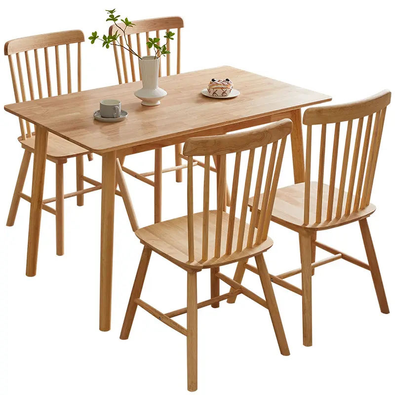 Groothandel Eettafel En Stoelen 1 Tafel 4 Stoelen Luxe Nordic Eetkamer Set Eenvoudige Rechthoekige Massief Houten Eettafel