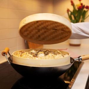 Utensilios Prácticos para Cocinar al Vapor, <span class=keywords><strong>Cesta</strong></span> Vaporera <span class=keywords><strong>de</strong></span> Acero Inoxidable, Exprimidor <span class=keywords><strong>de</strong></span> Bambú <span class=keywords><strong>de</strong></span> 6 Pulgadas y 2 Niveles, para Arroz Pegajoso, Sopa y Dumplings - Product Image 2