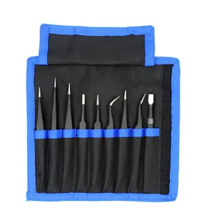 9pcs Electronics Anti Static Precision Tweezers Set for Watch Jewelry Mobile Phone Industrial Repair Tweezers DIY Work