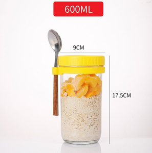 Bocal à <span class=keywords><strong>yaourt</strong></span> carré en verre de 350ml avec bouchon à vis avec couvercle <span class=keywords><strong>et</strong></span> cuillère pour l'<span class=keywords><strong>avoine</strong></span> de nuit pour les collations à emporter - Product Image 3