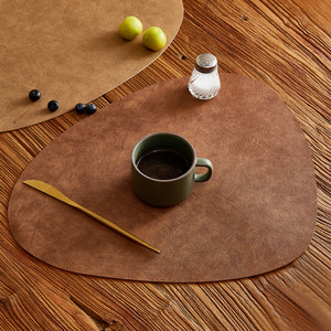 Leather Placemats Irregular Shape Heat Insulating Waterproof Oil Proof Nordic Style <b>Table</b> Mats For Dining - Product Image 3