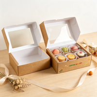 Boîte à pâtisserie pliable en PET transparent réutilisable avec fenêtre et couvercle rabattable Kraft, pour biscuits, macarons, desserts, emballage cadeau, logo personnalisé, vente en gros