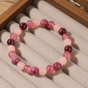 Natural Stone Crystal Cushion Cut Pink <b>Beaded</b> Trendy Bangle <b>Bracelet</b> Adjustable Size Unisex Endless Insert Design Geometric Gift - Product Image 3