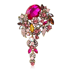 Broche largo de borla de moda para mujer con diamantes de imitación broche de cristal grande exagerado para mujer joyería de ropa de flores - Product Image 6