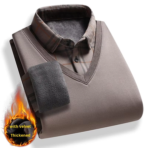 Pull en molleton épais <span class=keywords><strong>pour</strong></span> <span class=keywords><strong>homme</strong></span>, style décontracté, col à revers, manches longues, tricoté, effet deux-pièces, <span class=keywords><strong>pour</strong></span> l'automne et l'hiver - Product Image 1