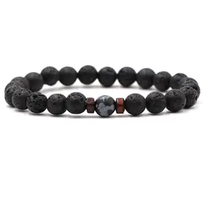 Men Bracelet Natural Moonstone Bead Tibetan Buddha Bracelet Lava Stone Bracelets