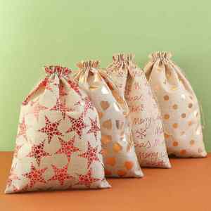 Wholesale Christmas Design Drawstring Gift <b>Bags</b> Reusable Burlap Hemp Jute Linen in Stock - Product Image 4