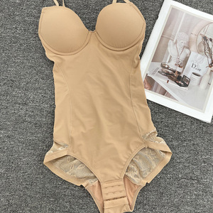 Nouveautés Body sculptant sans couture en dentelle profonde avec soutien-gorge intégré pour femmes, body sans dos, contrôle du corps, amincissant, sans manches - Product Image 1