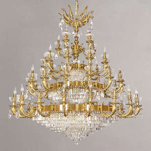 Lámpara colgante grande de lujo europeo Vestíbulo Hotel Villa Candelabro de cristal dorado tradicional - Product Image 5