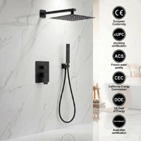 Ensemble de douche thermostatique carré chromé pour salle de bain avec douchette à main, système de finition et accessoire de mitigeur de baignoire effet pluie