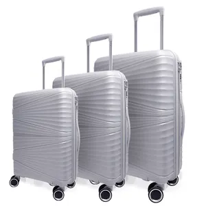 PP Material Hard Shell Travel Suitcase 3-piece Set 20" 24" 28" Checked Large Capacity Outdoor Luggage Sets