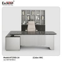 Conjunto de Muebles de Escritorio Ejecutivo en Forma de L de Lujo Moderno con Librero con Puerta de Vidrio LED a Juego y Silla Ergonómica
