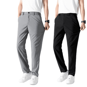 Pantalones de Hombre de Verano, Ligeros, Transpirables, Tejidos, Estilo Casual de Negocios, Nuevo Diseño, Elásticos, con Pliegues Delanteros y Cierre con Cordón, Lavado Claro - Product Image 1