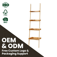 Estante de Bambú Tipo Escalera de 4 Niveles, Unidad de Almacenamiento Vertical o Inclinada para Baño, Productos de Baño, Escalera Decorativa