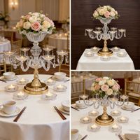 J168 En gros Centre de table floral haut de gamme doré en métal, style lustre, pour décoration de table de mariage et de fête