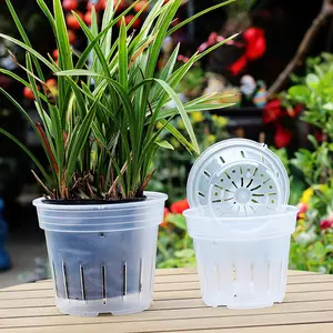 NOUVEAU Pots d'orchidées pour rempoter Pot d'orchidées transparent avec trous et soucoupes Pots de fleurs en plastique pour plantes de jardin