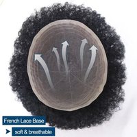 Perruques toupet en cheveux humains de 12 mm en gros, style afro bouclé/ondulé pour hommes, avec dentelle française respirante et durable, densité 110%-130%, cheveux indiens