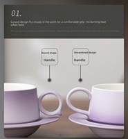 Ensemble tasse et soucoupe en céramique artisanale dégradée, style américain vintage et luxe léger, design rétro, coffret cadeau