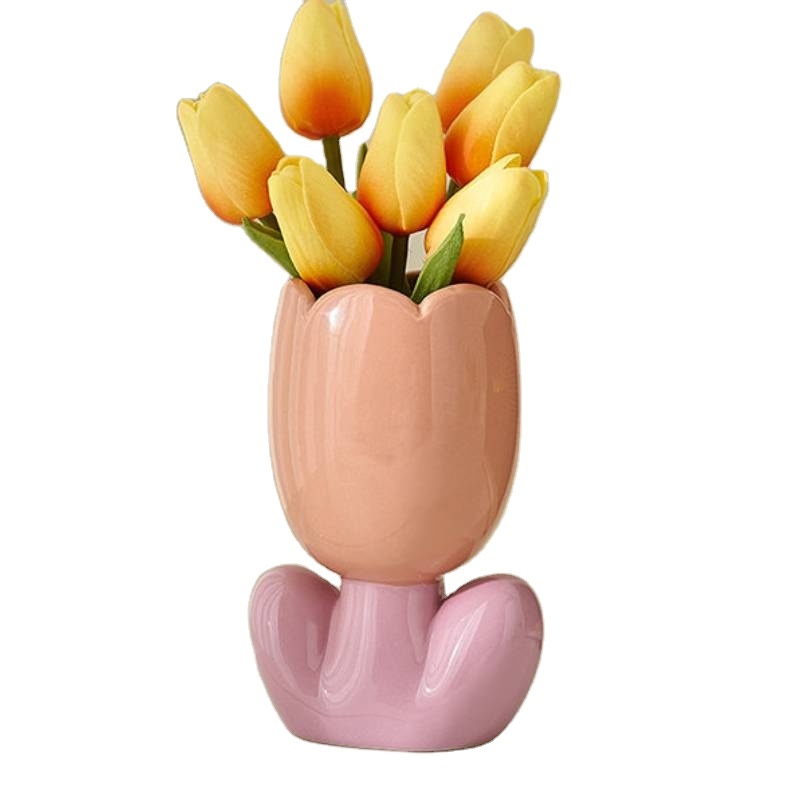 Flower Shaped Vase Resin Purple Yellow