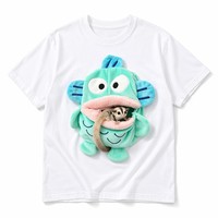 T-shirt personnalisé en peluche de dessin animé pour animal de compagnie, pour petaugeur volant, avec poche zippée 100 % coton, design OEM