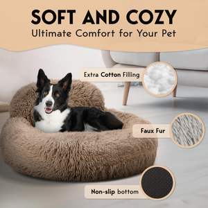 Venta al por mayor cama extra grande para perro de donut impermeable y lavable mejor piel sintética extraíble felpa suave espuma de seguridad patrón animal - Product Image 2