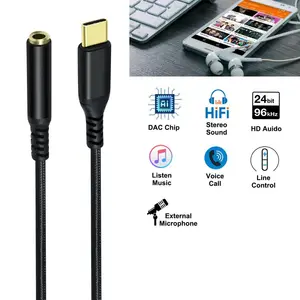 TYPE C Male To Female Headphone AUX Jack HiFi DAC Cable Nylon Braided USB C To 3.5mm Audio Adapter Cable
