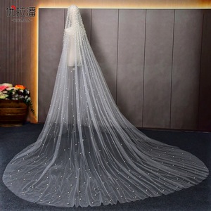 S5114F Voiles de mariée cathédrale de luxe neufs, de haute qualité, très demandés, robustes, ornés de perles et de traînes - Product Image 2