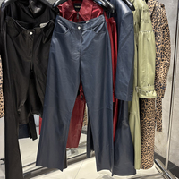 Pantalon en cuir rouge rétro pour femmes, pantalon large en cuir de qualité supérieure, pantalon en peau de mouton véritable