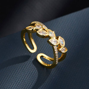 Wheat Ear Open Ring Gold Micro Pave Adjustable Index Finger Ring Party Jewelry - Product Image 1