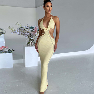Abito aderente 2023 donna personalizzato a <span class=keywords><strong>maglia</strong></span> nera senza schienale Plus Size da spiaggia Bikini Maxi abiti all'uncinetto per donna - Product Image 1