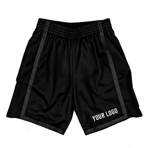 Shorts de basketball pour hommes bleu marine avec bande latérale jaune et rouge, taille élastique, logo sur la jambe droite, décontracté, grande taille, en maille tissée - Product Image 4