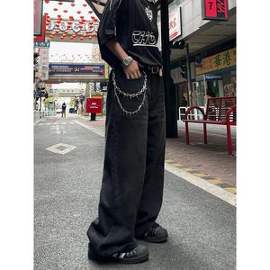 2025กางเกงยีนส์ขาบานกว้างพิเศษของผู้ชายกางเกงยีนส์สีดำประกายด้วยหินสีตรงแนวสตรีทฮิปฮอปเล่นสเก็ตกางเกงยีนส์ได้รับแรงบันดาลใจจาก Y2K - Product Image 1