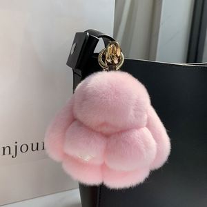 8cm Kawaii Màu Hồng Bunny lông Rex thỏ Pompom Búp bê mặt dây chuyền Thú nhồi bông sang trọng thỏ Móc khóa đồ chơi xe túi ví quyến rũ vòng chìa khóa - Product Image 3