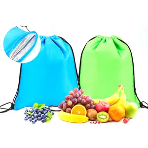 Strong durable reusable portable food beverage keeping warm cool fresh drawstring backpack cooler bag