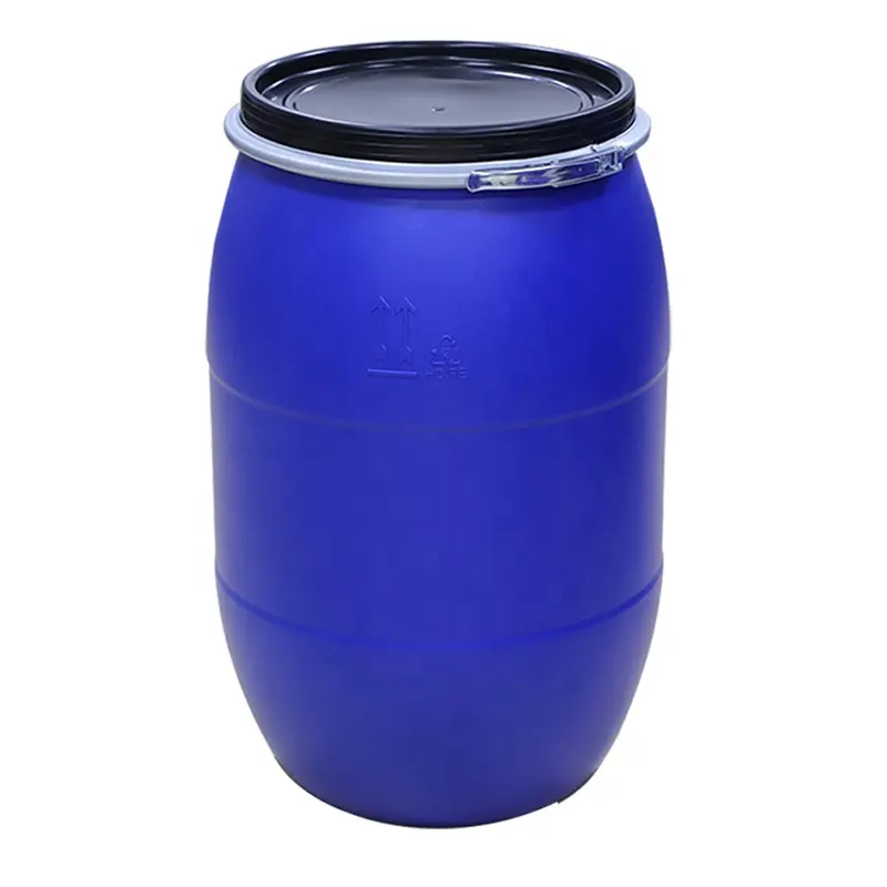 160L HDPE mavi davul plastik saklama kutusu 160 litre/kg şişirme kova açık üst demir hoop yüzük