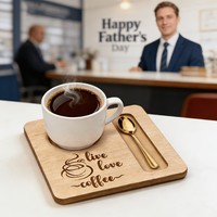 Posavasos Cuadrado de Madera Estilo Retro con Ranura para Cuchara Reutilizable, Regalo para Amantes del Café, Regalo del Día del Padre para Papá
