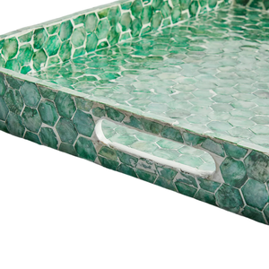 Plateau de service élégant en nacre, plateau carré incrusté de serpillière comme Table basse plateau Capiz pour présentation de desserts - Product Image 2