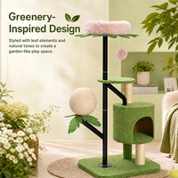 Arbre à chat inspiré de la verdure avec plateformes roses, tour à chat multi-niveaux avec poteaux métalliques robustes, panneau E1 et boule de sisal