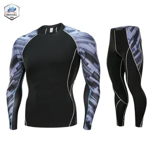 wholesale bodybuilding fitness wear gym warm compression wear gym shirt and pants for men suit