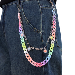 Cadena de pantalón de resina acrílica de doble capa Yueli, cadena de cintura con cuentas coloridas para uso diario, accesorio unisex. - Product Image 2