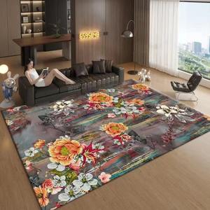 Tapis <span class=keywords><strong>de</strong></span> sol a motifs floraux abstraits modernes - brun chocolat, <span class=keywords><strong>ou</strong></span> noir et beige (8 inch x 10 inch) - Product Image 1