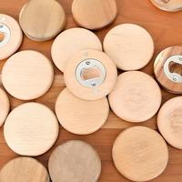 Ouvre-bouteille rond en bois moderne pour fête de mariage, avec aimant magnétique en acier inoxydable, ouvre-bouteille en bois pour les invités